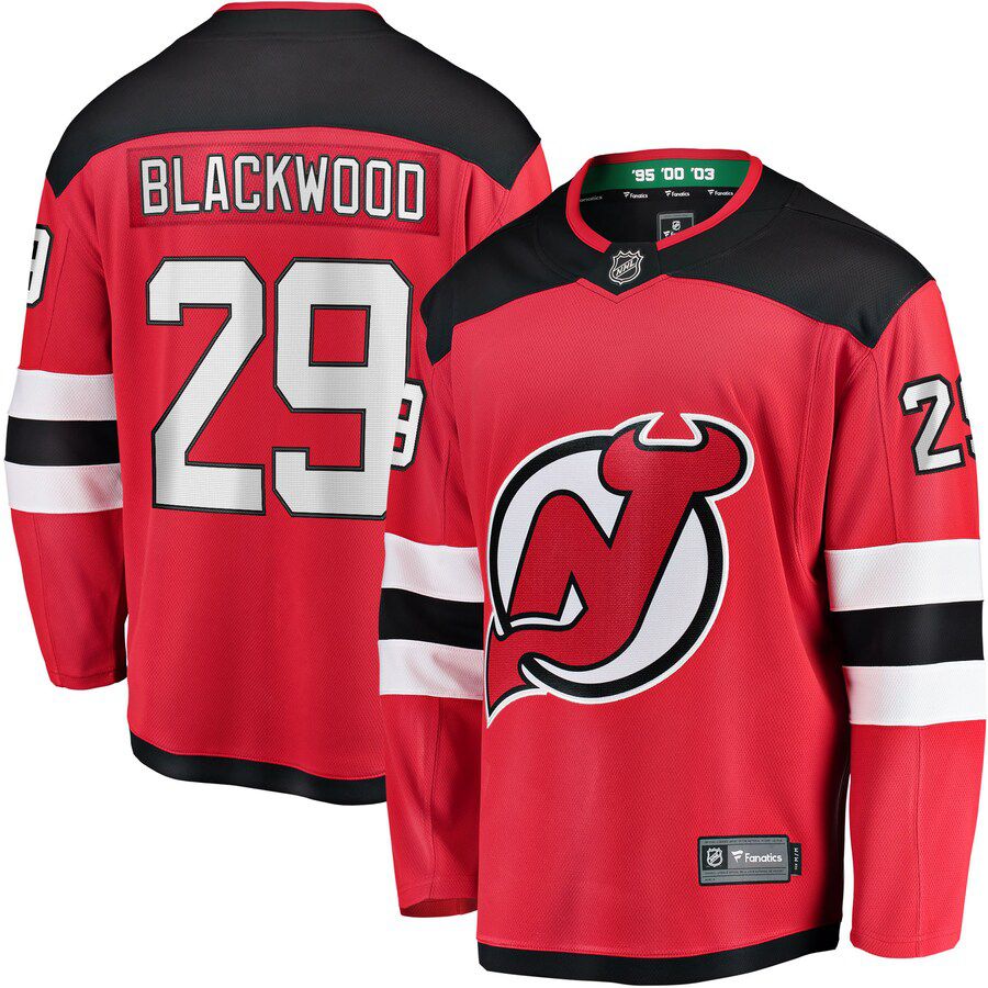 Men New Jersey Devils 29 Mackenzie Blackwood Fanatics Branded Red Home Breakaway NHL Jersey
